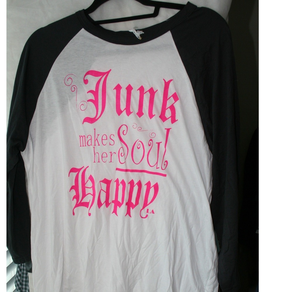 Bella Canvas Junk Makes Her Soul Happy Raglan Baseball Tee Black White Pink